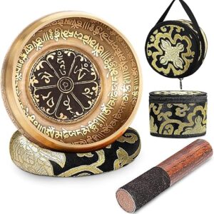 5'' Tibetan Singing Bowl Set with Mantra Carving