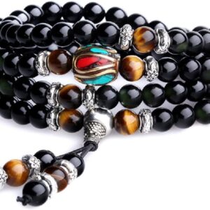 Black Obsidian Stone Bracelet Mala